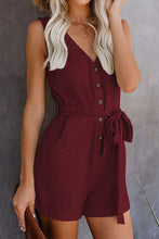 Load image into Gallery viewer, Full Size Tied V-Neck Sleeveless Romper with Pockets
