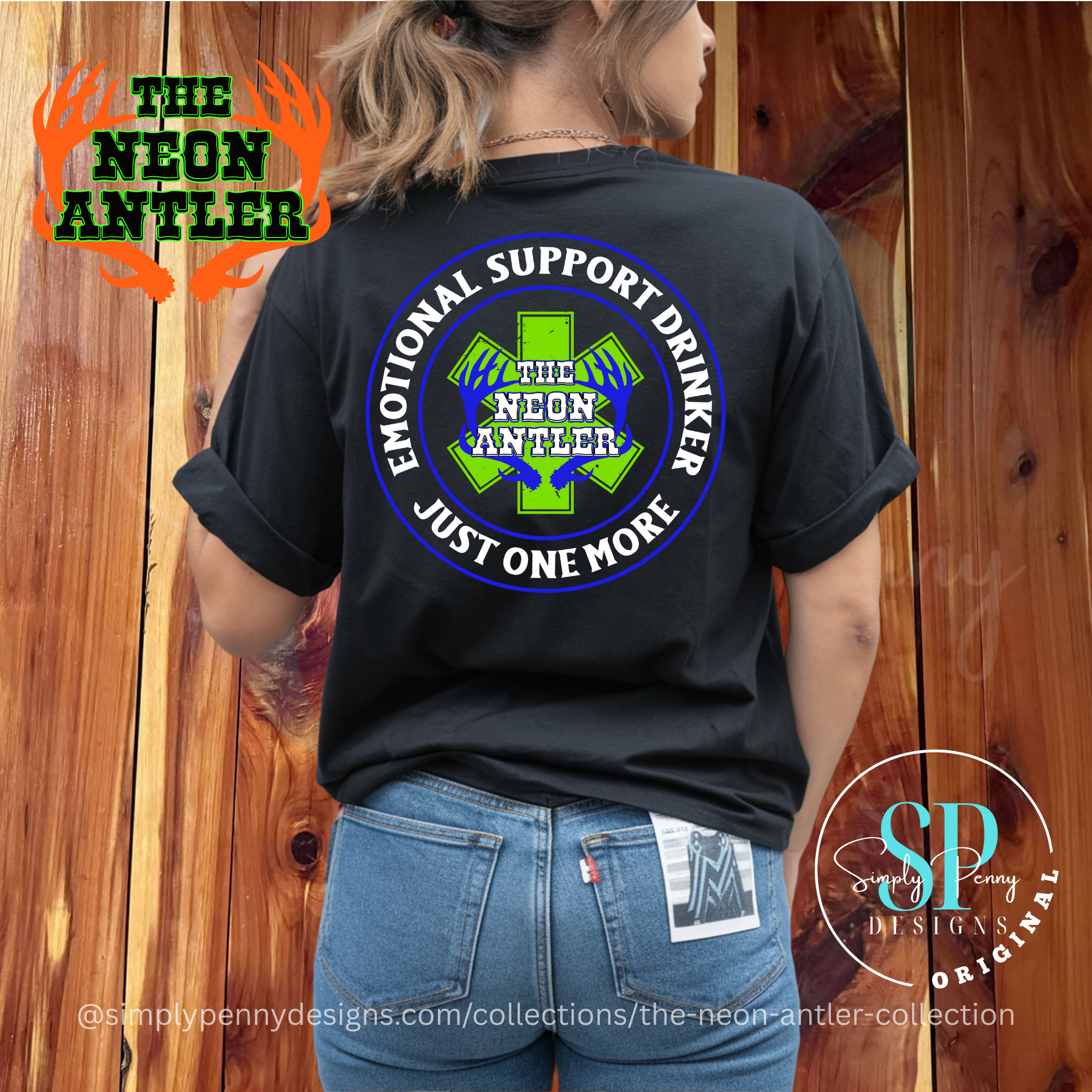 Emotional Support Drinker - The Neon Antler Merch Dayton TX - Royal/Green