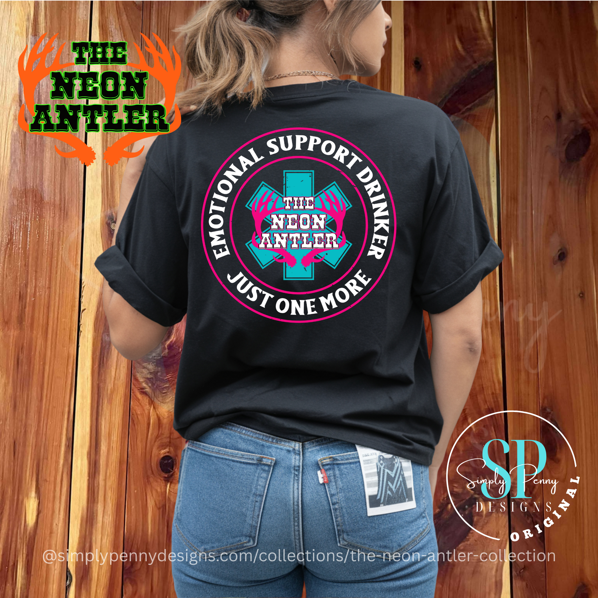Emotional Support Drinker - The Neon Antler Merch Dayton TX - Pink/Teal