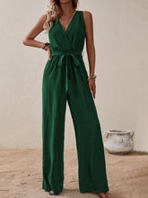 Load image into Gallery viewer, Tied Surplice Sleeveless Wide Leg Jumpsuit
