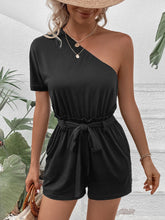 Load image into Gallery viewer, Single Shoulder Tie Waist Romper
