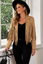 Load image into Gallery viewer, Fringe Trim Lapel Collar Cropped Blazer
