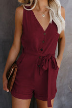 Load image into Gallery viewer, Full Size Tied V-Neck Sleeveless Romper with Pockets
