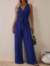 Load image into Gallery viewer, Tied Surplice Sleeveless Wide Leg Jumpsuit
