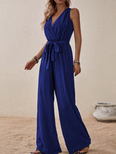 Load image into Gallery viewer, Tied Surplice Sleeveless Wide Leg Jumpsuit
