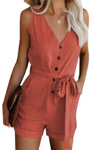 Load image into Gallery viewer, Full Size Tied V-Neck Sleeveless Romper with Pockets
