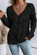 Load image into Gallery viewer, Openwork V-Neck Long Sleeve Sweater
