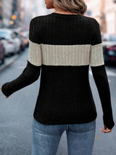 Load image into Gallery viewer, Color Block Round Neck Long Sleeve Top
