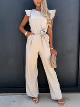 Load image into Gallery viewer, Ruffled Round Neck Cap Sleeve Jumpsuit
