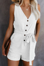 Load image into Gallery viewer, Full Size Tied V-Neck Sleeveless Romper with Pockets
