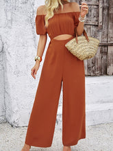 Load image into Gallery viewer, Cutout Off Shoulder Wide Leg Jumpsuit
