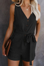 Load image into Gallery viewer, Full Size Tied V-Neck Sleeveless Romper with Pockets
