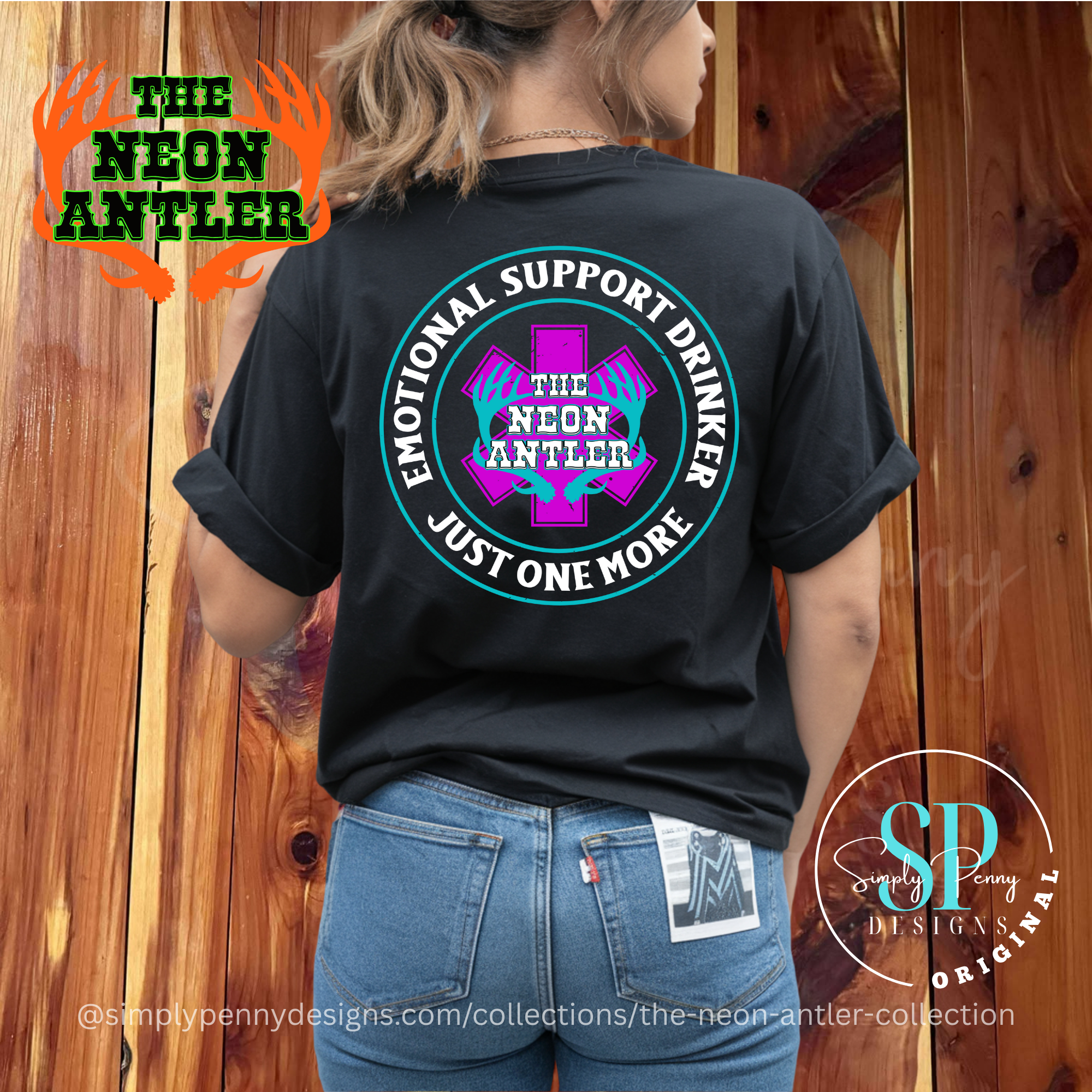 Emotional Support Drinker - The Neon Antler Merch Dayton TX - Teal/Purple