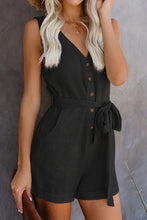 Load image into Gallery viewer, Full Size Tied V-Neck Sleeveless Romper with Pockets
