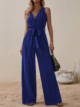 Load image into Gallery viewer, Tied Surplice Sleeveless Wide Leg Jumpsuit
