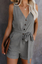 Load image into Gallery viewer, Full Size Tied V-Neck Sleeveless Romper with Pockets
