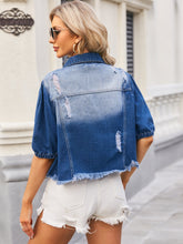 Load image into Gallery viewer, Distressed Raw Hem Button Up Denim Jacket
