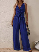 Load image into Gallery viewer, Tied Surplice Sleeveless Wide Leg Jumpsuit
