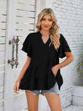 Load image into Gallery viewer, Tiered Notched Short Sleeve Blouse
