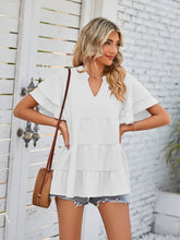 Load image into Gallery viewer, Tiered Notched Short Sleeve Blouse
