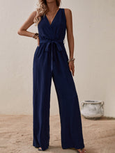 Load image into Gallery viewer, Tied Surplice Sleeveless Wide Leg Jumpsuit
