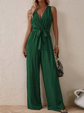 Load image into Gallery viewer, Tied Surplice Sleeveless Wide Leg Jumpsuit
