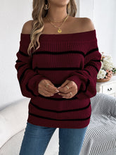 Load image into Gallery viewer, Striped Off-Shoulder Long Sleeve Sweater
