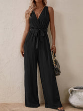 Load image into Gallery viewer, Tied Surplice Sleeveless Wide Leg Jumpsuit
