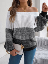 Load image into Gallery viewer, Color Block Off-Shoulder Long Sleeve Sweater
