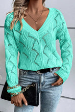 Load image into Gallery viewer, Openwork V-Neck Long Sleeve Sweater
