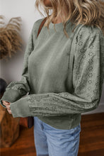 Load image into Gallery viewer, Eyelet Round Neck Long Sleeve Sweatshirt
