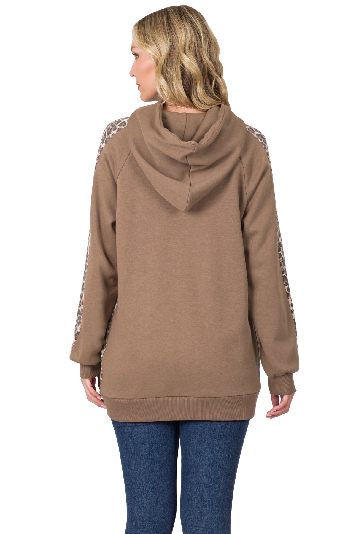 CONTRAST SIDE PANEL LEOPARD HOODIE