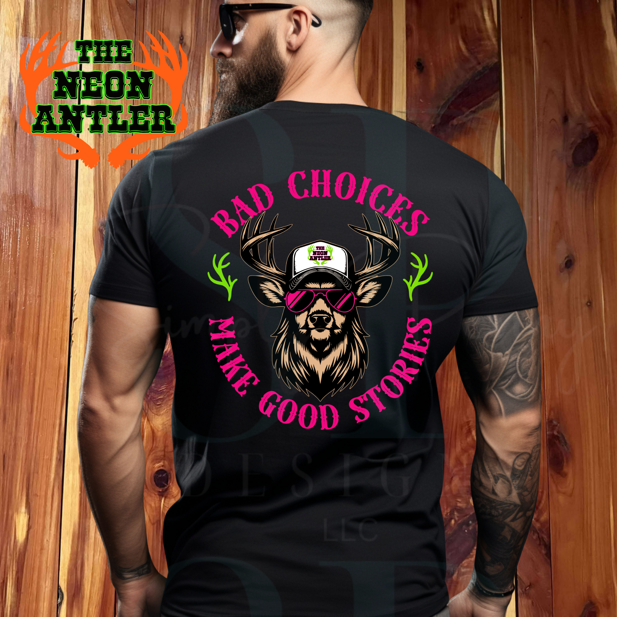 Bad Choices Make Good Stories - The Neon Antler Merch Dayton TX - Pink/Green
