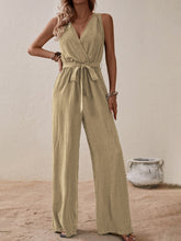 Load image into Gallery viewer, Tied Surplice Sleeveless Wide Leg Jumpsuit
