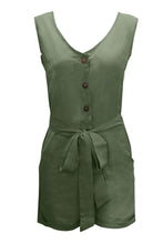 Load image into Gallery viewer, Full Size Tied V-Neck Sleeveless Romper with Pockets
