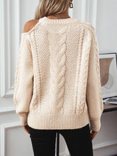 Load image into Gallery viewer, Cable Knit Round Neck Cold Shoulder Sweater
