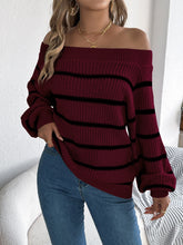 Load image into Gallery viewer, Striped Off-Shoulder Long Sleeve Sweater
