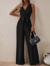 Load image into Gallery viewer, Tied Surplice Sleeveless Wide Leg Jumpsuit
