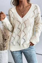 Load image into Gallery viewer, Openwork V-Neck Long Sleeve Sweater
