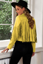 Load image into Gallery viewer, Fringe Trim Lapel Collar Cropped Blazer
