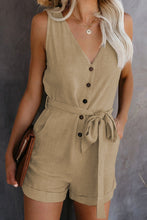 Load image into Gallery viewer, Full Size Tied V-Neck Sleeveless Romper with Pockets
