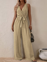 Load image into Gallery viewer, Tied Surplice Sleeveless Wide Leg Jumpsuit
