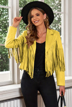 Load image into Gallery viewer, Fringe Trim Lapel Collar Cropped Blazer
