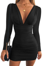 Load image into Gallery viewer, Plunge Long Sleeve Mini Wrap Dress
