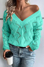 Load image into Gallery viewer, Openwork V-Neck Long Sleeve Sweater
