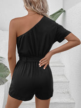 Load image into Gallery viewer, Single Shoulder Tie Waist Romper
